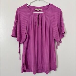 LOFT Seersucker Tie Back Short Sleeve Top Blouse Lilac/Purple Women’s Size Small